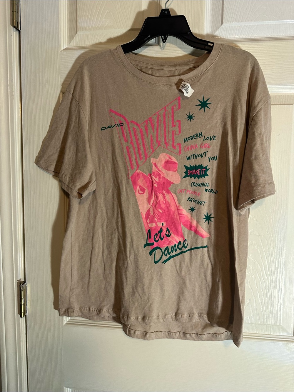 David Bowie Let’s Dance Short Sleeve Graphic Tee - Tan with Pink Print